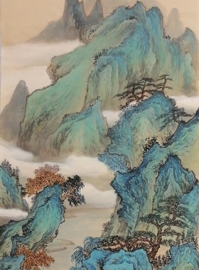 纯手绘国画山水画精品装饰画办公室挂画四尺四开68*34厘米