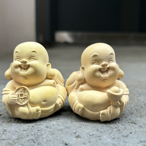 黄杨木雕弥勒佛像大肚笑佛小摆件布袋弥勒佛坐像手把玩件车内摆件 - 图0