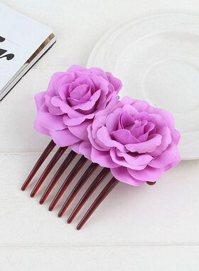 民族风新娘头饰仿真玫瑰花朵发梳