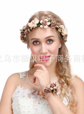 森系女花环套装海边度假发饰品花草帽配饰新娘手环表演拍照头饰