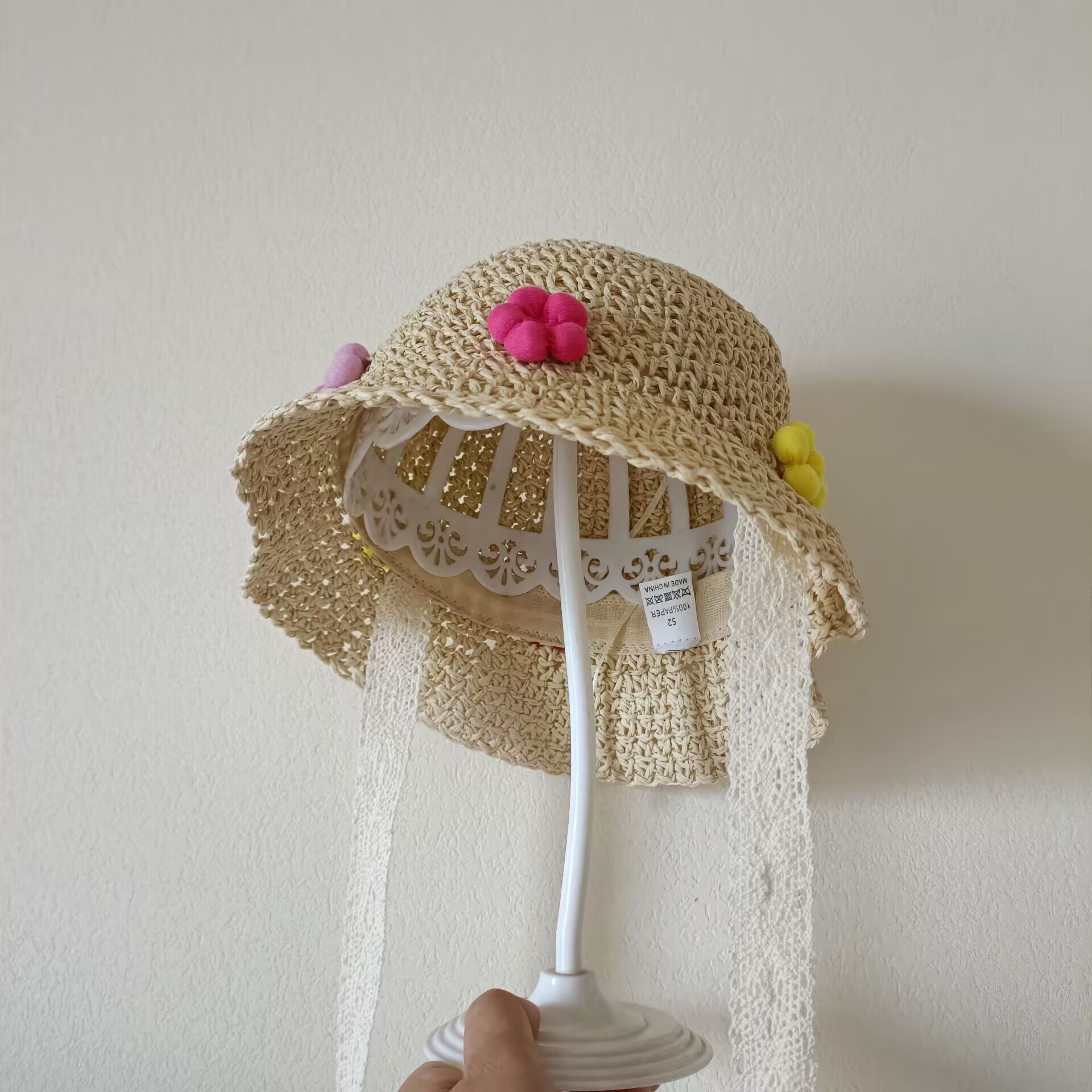 ins风小女孩夏款洋气花朵蕾丝飘带草遮阳手工草帽甜美风儿童草帽6,淘宝优惠券,粉丝福利购,淘宝优惠卷