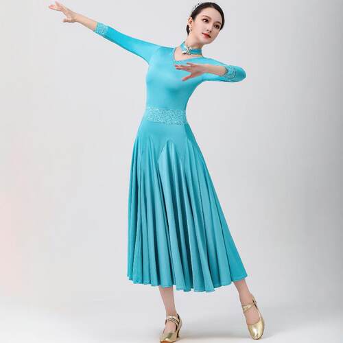 摩登舞交际舞女新款国标舞拉丁舞华尔兹大摆连衣裙练习比赛表演服 - 图3