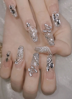 FUYU-NAIL银色亮片爆闪水钻美甲
