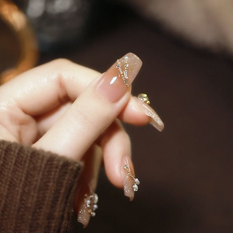 清新冬日华尔兹爆闪美拉德碎钻法式可拆卸手工假指甲贴片穿戴美甲 - 图1