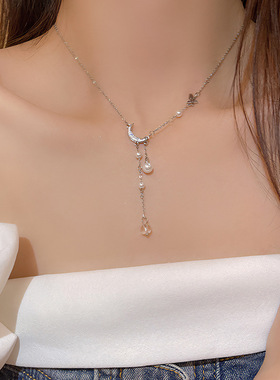 女轻奢长款流苏锆石项链