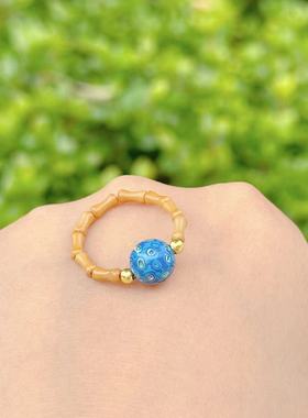 【有球】中国风 轻奢竹节大漆珠戒指 男女生可戴 6003