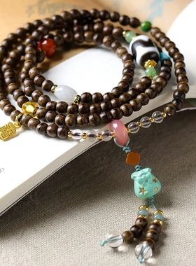 一线黄油沉香木多圈手链菱镁矿松石钱袋南红玛瑙虎牙天珠手串