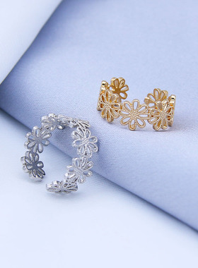 森系ins潮风蕾丝花朵开口戒指