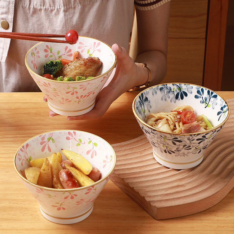 饭碗陶瓷家用高脚斗笠小碗可爱创意小清新吃饭日式5英寸餐具米饭