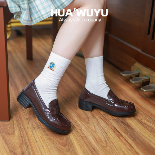 物语化雾语学院风女高校供学生尖头日系乐福jk正统制服牛皮鞋中跟 - 图3