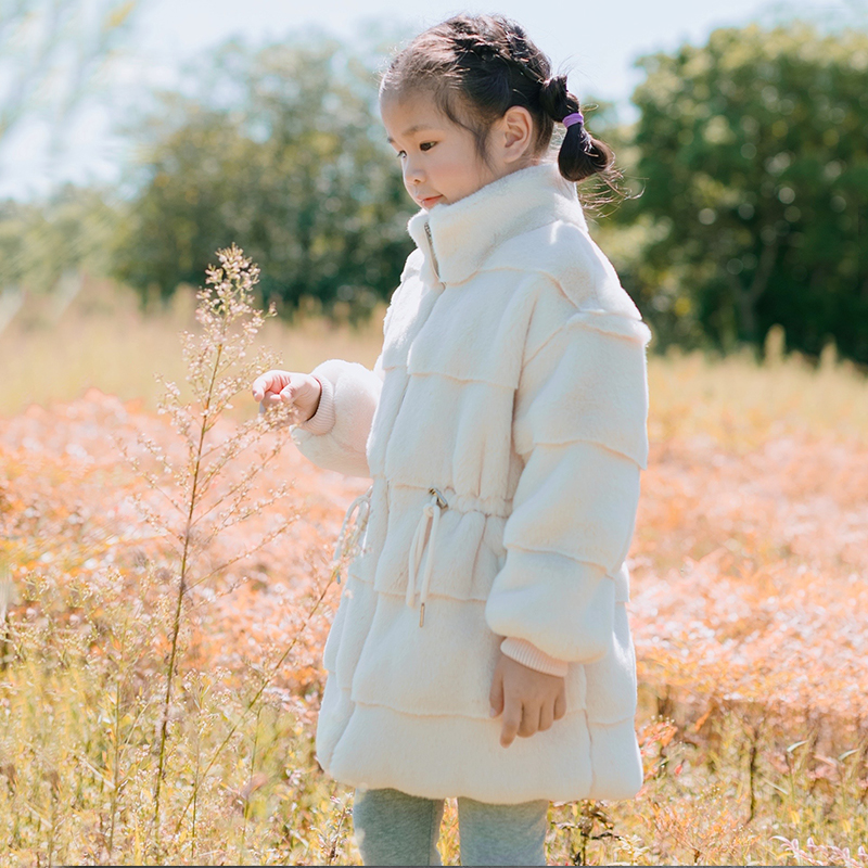 女童仿皮草外套冬季加厚中长款小女孩宝宝棉衣儿童水貂绒大衣洋气