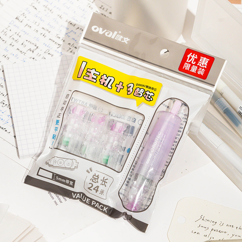 Oval Owen correction with pen-shaped push-button replaceable core