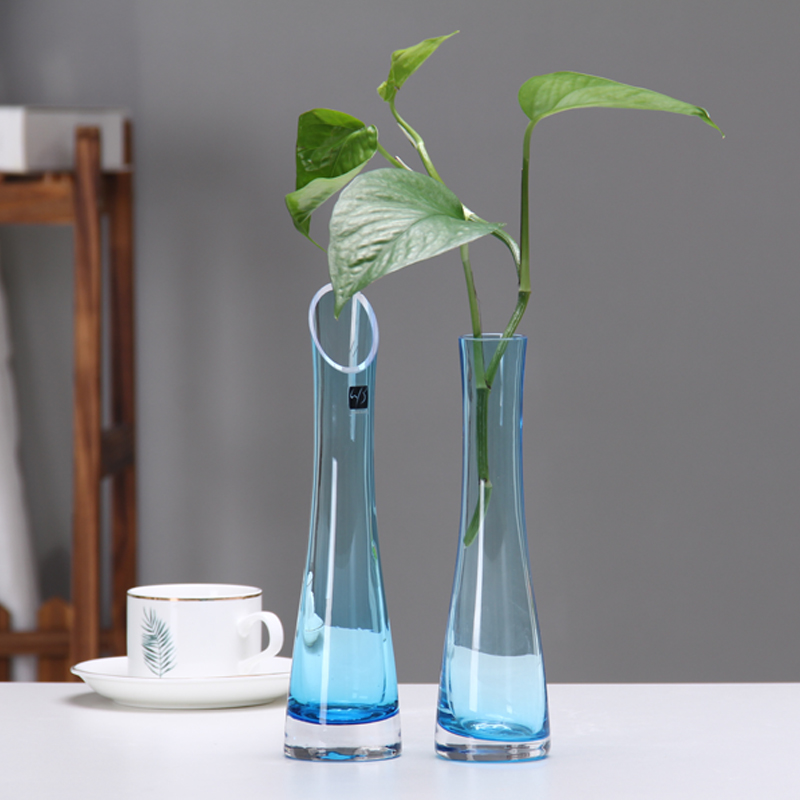 创意透明玻璃花瓶 简约家居装饰摆设酒店水培台面插花斜口小花瓶