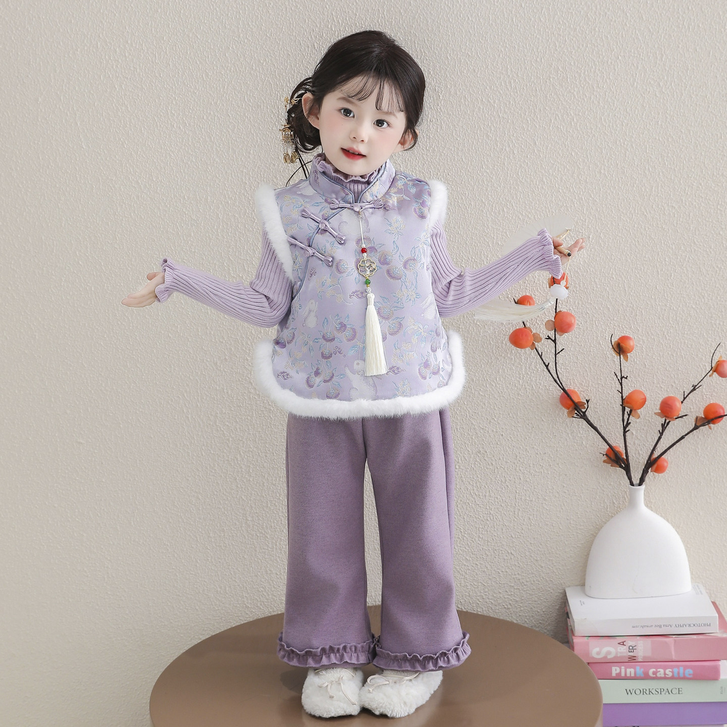 女童新中式套装2024秋冬季新款国风旗袍女宝宝背心儿童马甲裤子,淘宝优惠券,粉丝福利购,淘宝优惠卷