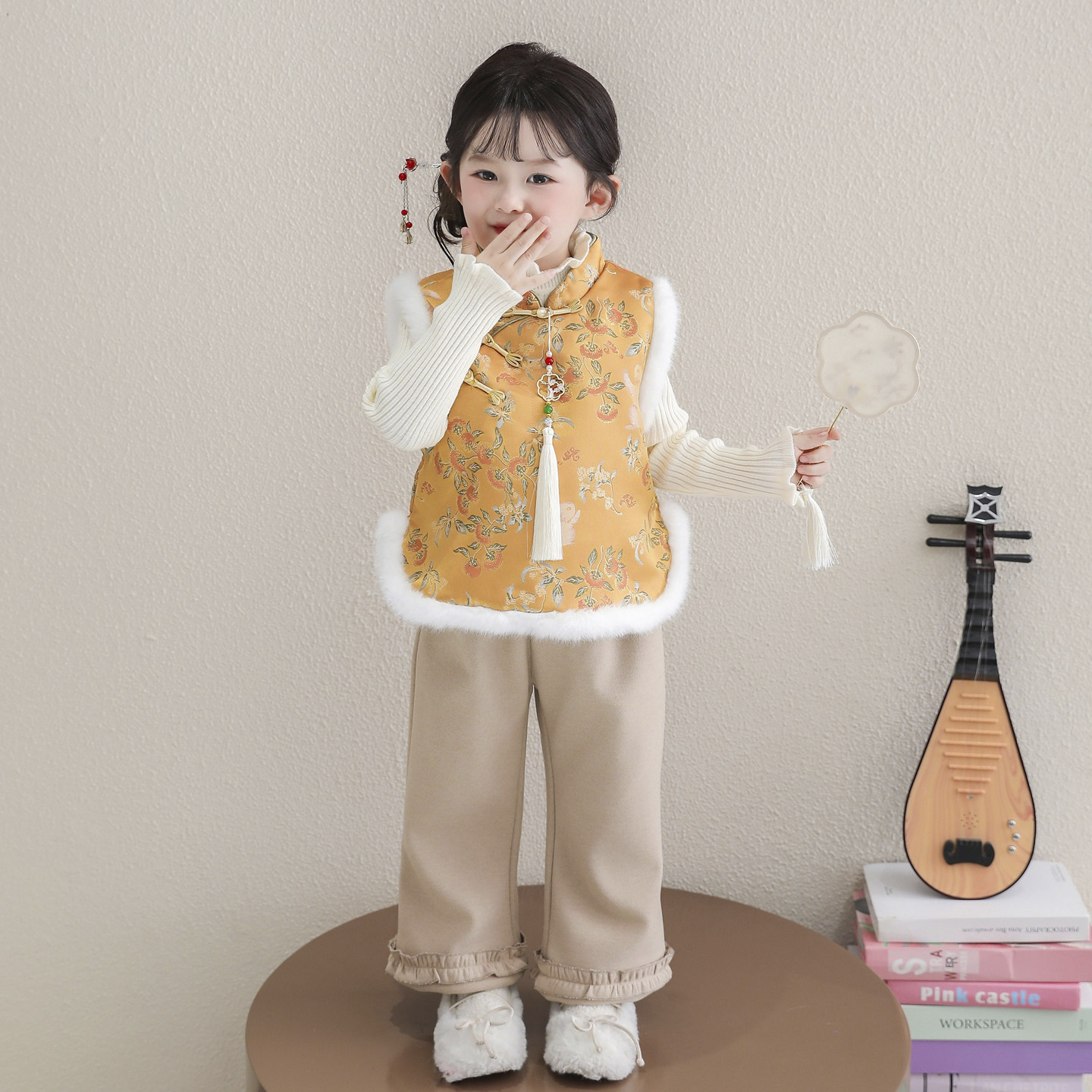 女童新中式套装2024秋冬季新款国风旗袍女宝宝背心儿童马甲裤子,淘宝优惠券,粉丝福利购,淘宝优惠卷