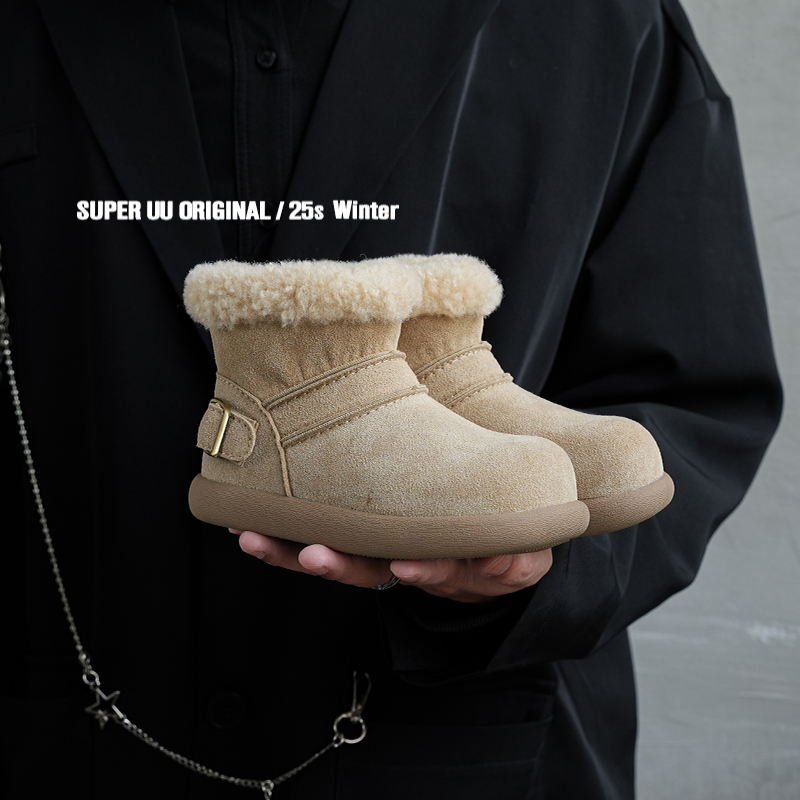 冬季真皮儿童雪地靴英伦风加绒加厚女童棉鞋保暖男童鞋子宝宝鞋 - 图1