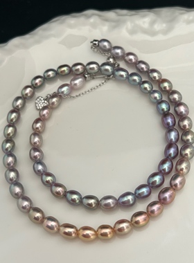 极光镜面稀有色渐变米珠项链