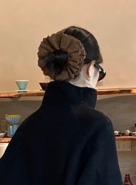 【面包蟹】韩系复古时髦咖色蕾丝花边大肠发圈高级百搭发绳头绳女