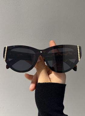 复古豹纹猫眼无框一体式高级感墨镜女方圆脸显瘦2025新款太阳眼镜