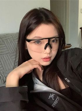 男女款挡风骑行太阳眼镜墨镜户外运动登山滑雪半无框黑边大脸显瘦