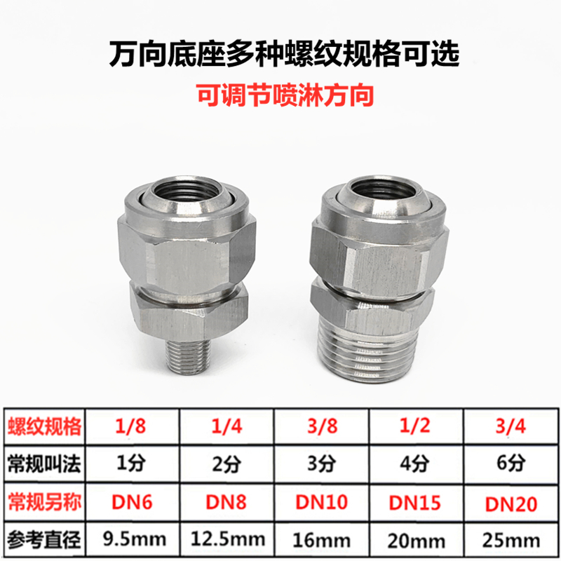 304不锈钢可调球形万向接头喷嘴头万向节转换接头4分水管旋转接头-图0