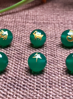 天然红玛瑙十二生肖圆珠烫金散珠