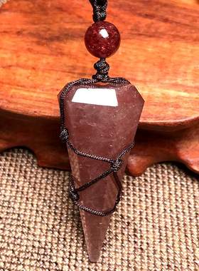 天然草莓晶锥体吊坠倒三角捆绑式