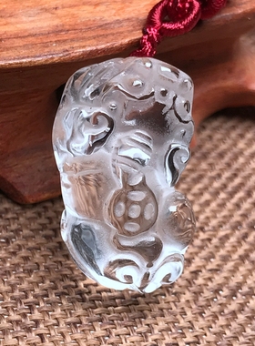 天然白水晶背钱貔貅项坠护身男女