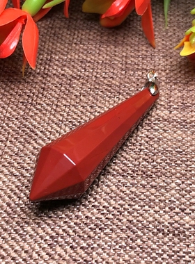天然红碧玉灵摆吊坠单尖红石晶石