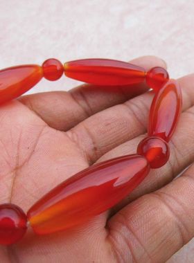 促销新款樱桃红玛瑙女生特色手链长米珠手串海洋玉髓南红色手饰