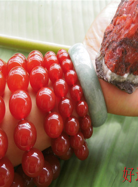 新款促销樱桃红玛瑙玉髓玉石手链