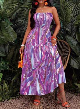 Women's All Over Leaf Print Dress, Casual Fashion Sveless