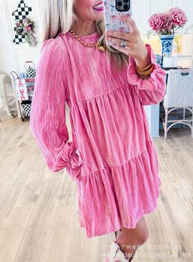 Women's Flounce Sve Tiered Ruffled Velvet Mini Dress with