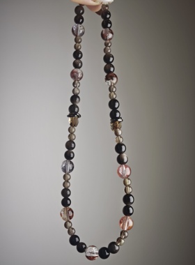 原创红胶花银耀石茶水晶项链【荆棘玫瑰】