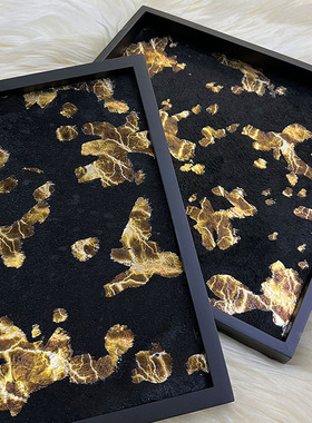 原创设计黑金马毛托盘木质轻奢新款香薰托盘ins收纳盘装饰摆件