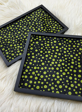 马毛托盘绿色豹点玄关收纳桌面托盘摆件装饰首饰盘木复古风欧式