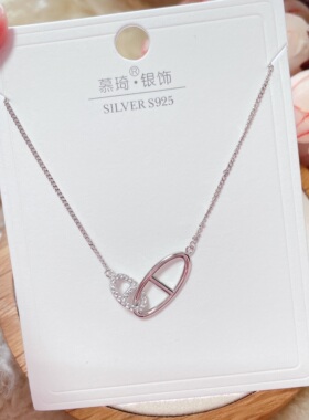 慕琦银饰纯微镶锆石双环猪项链