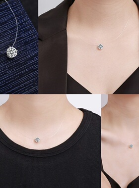 闪亮银饰人鱼之泪隐形项链925纯银一克拉莫桑钻时尚锁骨颈链女潮