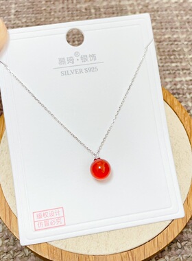 慕琦银饰通体S925纯银红玛瑙简约时尚锁骨项链女百搭气质优雅潮