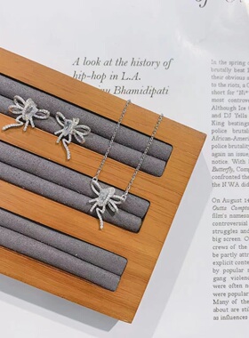 简悦银饰通体S925纯银微镶轻奢蝴蝶结时尚耳钉项链套装女百搭