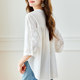 Lace embroidered V-neck white loose mid-sleeve shirt for women