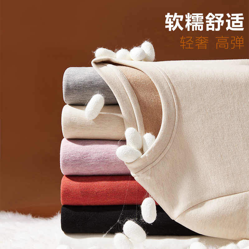 羊毛蚕丝德绒圆领打底衫女秋冬加绒加厚女士保暖内衣内搭长袖T恤 - 图1