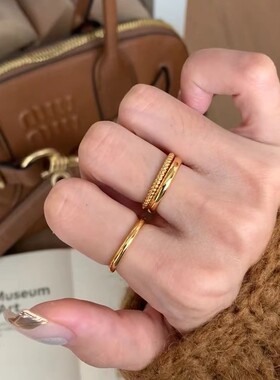 s925纯银麻花素圈戒指小众时尚百搭精致简约轻奢高级感