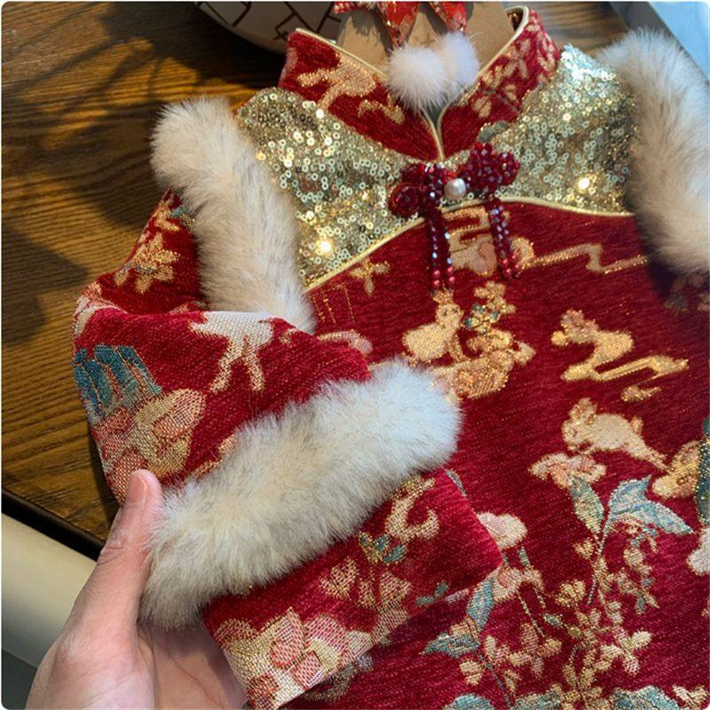 女童拜年服2025新款冬季装唐装周岁礼服小童女宝宝过年旗袍汉服裙,淘宝优惠券,粉丝福利购,淘宝优惠卷
