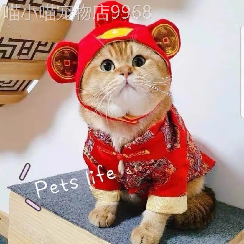 猫宠城咪衣服秋新年喜庆唐装偶英布狗短美短幼猫宠物狗冬季保暖防 - 图1
