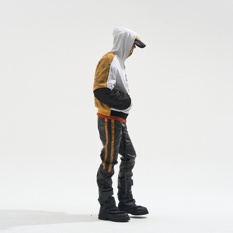 EXITMODE BY BLINDNOPLAN 25AW 假两件毛边拼接迷彩ma1棉服外套 - 图1