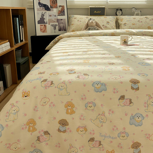 奶fufu可爱儿童纯棉床单单件100%全棉宿舍被单人床笠可配三四件套 - 图1
