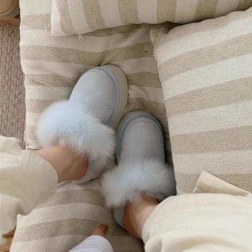 桑坡2025秋冬新款毛毛厚底百搭包头拖防滑保暖长绒毛一脚蹬雪地靴 - 图2