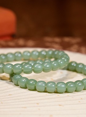 苏工纯手工和田玉俄罗斯碧玉粉青直切7×8手串女款简约百搭款