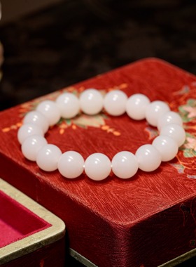 新疆和田白玉卡12圆珠手串男女手链